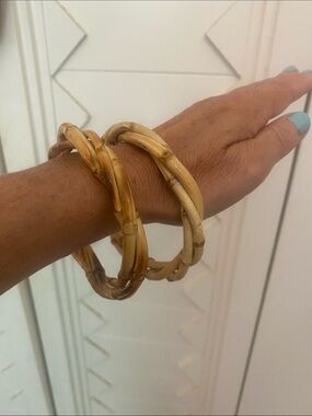 Pair of bent bamboo bangle bracelets